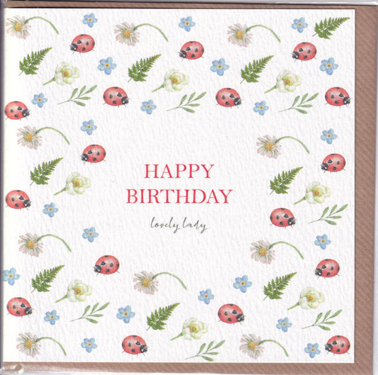 Ladybirds Lovely Lady Happy Birthday Card - West Country Designs