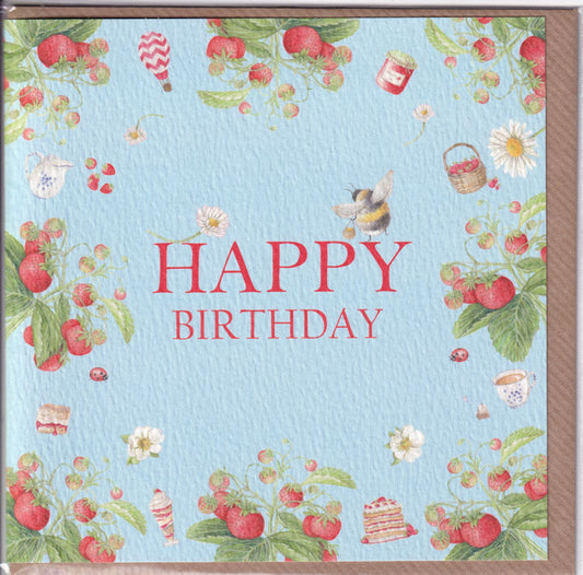 Strawberry Bee Happy Birthday Card - West Country Designs