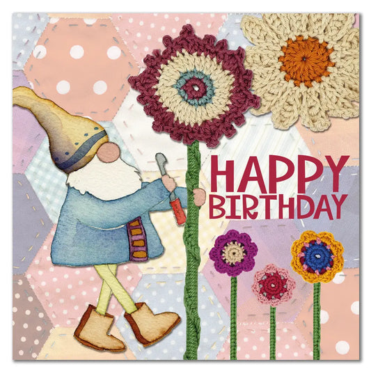 Crochet Gnome Happy Birthday Card - Emma Ball