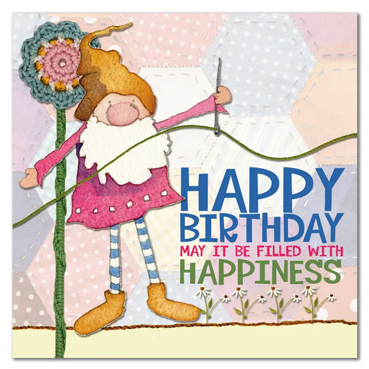 Sewing Gnome Happy Birthday Card - Emma Ball