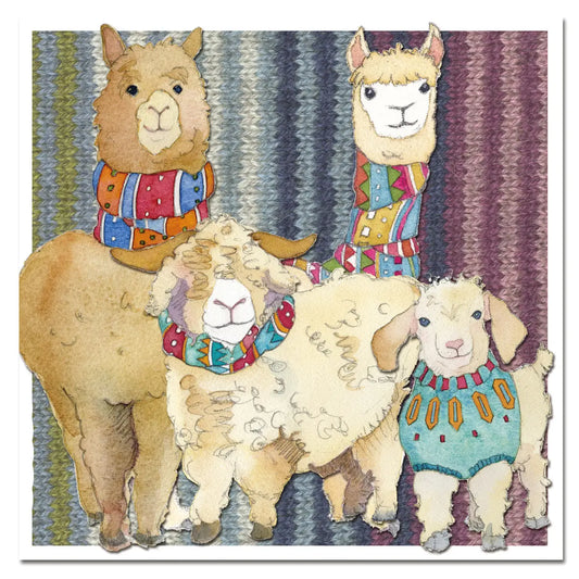 Sheep And Alpaca In Sweaters Greeting Card - Emma Ball