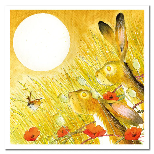 Wren Bird And Hares Greeting Card - Eric Heyman For Emma Ball