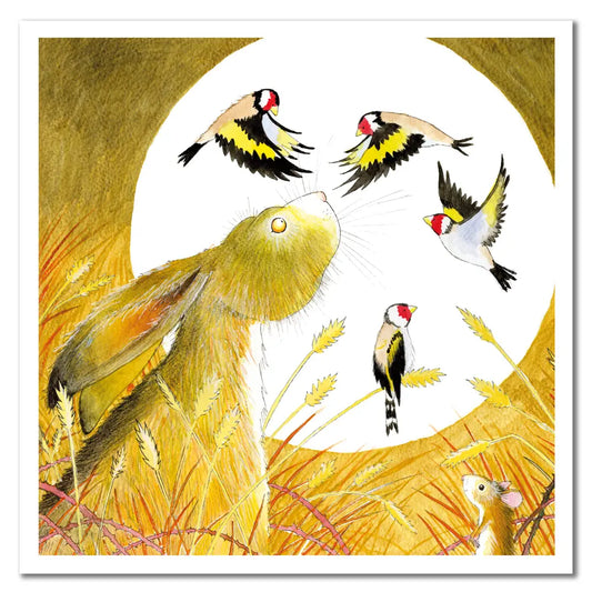 Hare And Goldfinch Birds Greeting Card - Eric Heyman For Emma Ball