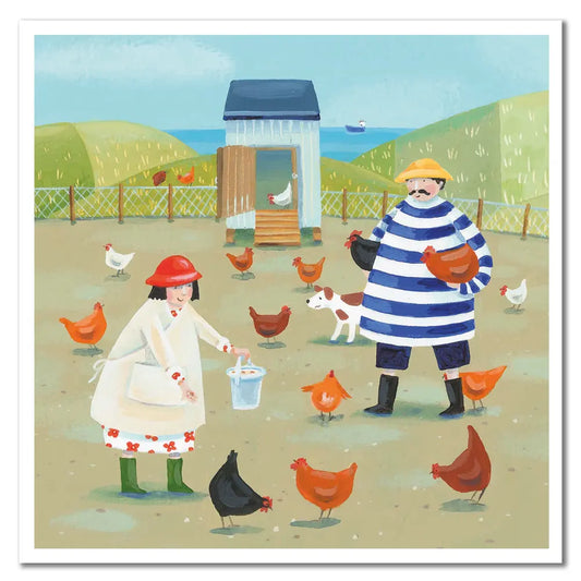 Feeding The Hens Greeting Card - Claire Henley For Emma Ball
