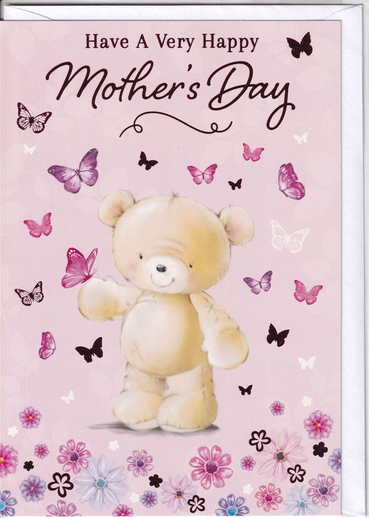 Teddybear And Butterflies Have A Very Happy Mother's Day Card