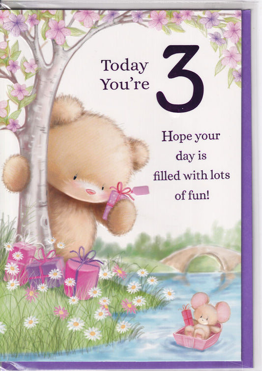 Teddybear Today You're 3 Birthday Card 3rd