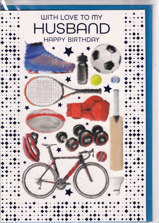 Sports With Love To My Husband Happy Birthday Card