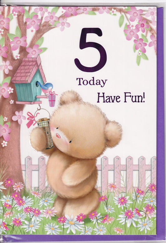 Teddybear 5 Today Have Fun! Birthday Card for girl